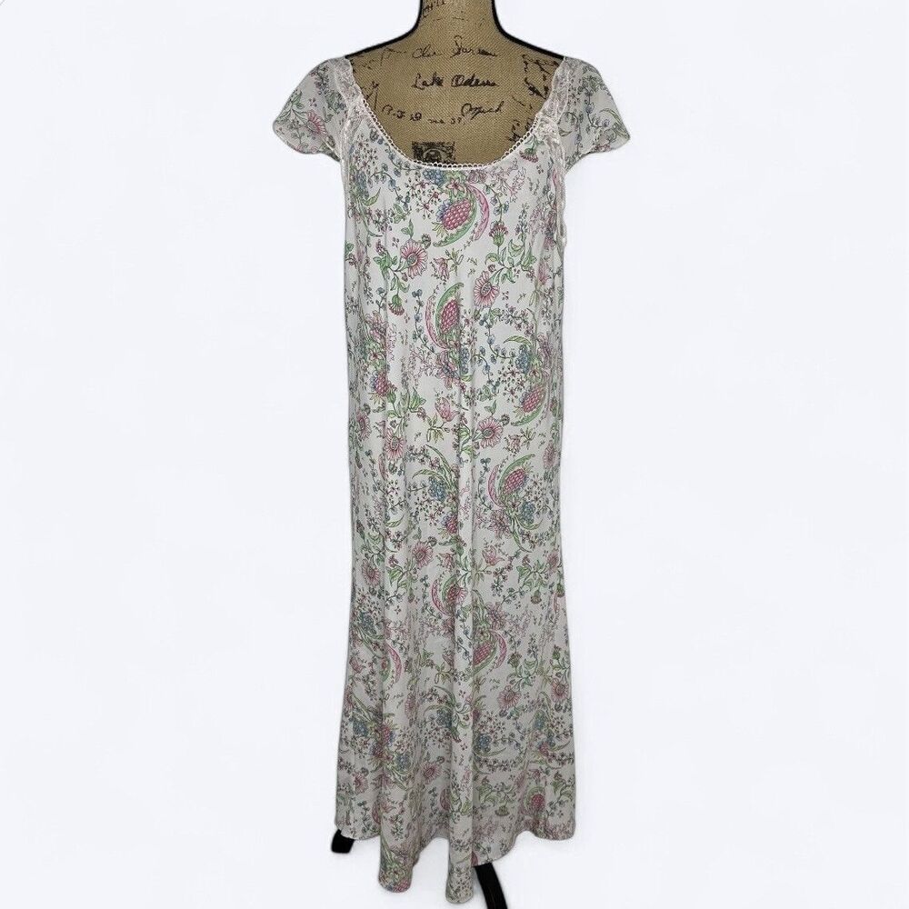Madison Studio Intimates Satin Maxi Nightgown Womens Size‎ L Floral Lace Vintage